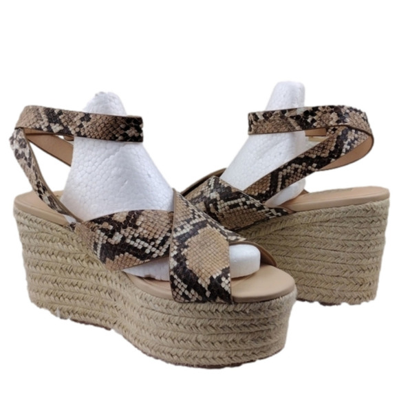 Office London Brown Snakeskin Open Toe Slingback Platform Espadrille Sandal Shoe - Picture 1 of 16